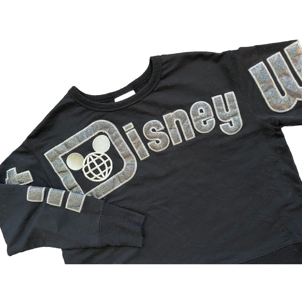 Walt Disney black World‎ Silver Metallic Sparkle Jersey Front Spell Out Adult XS